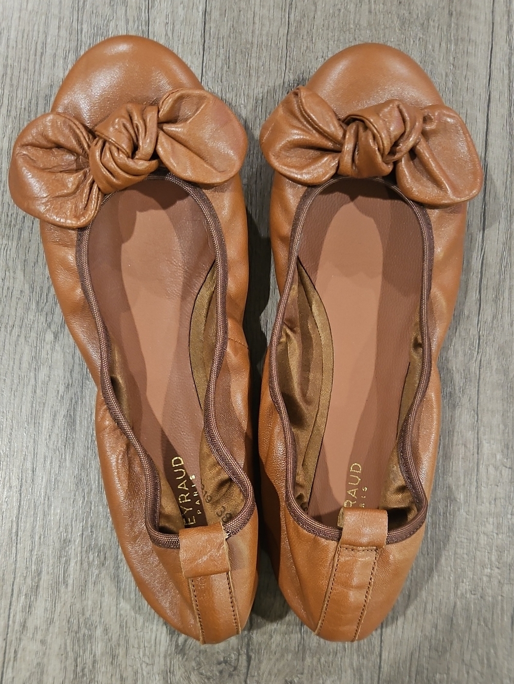 HeyRaud Paris Cognac Bow Ballet Flats size 38